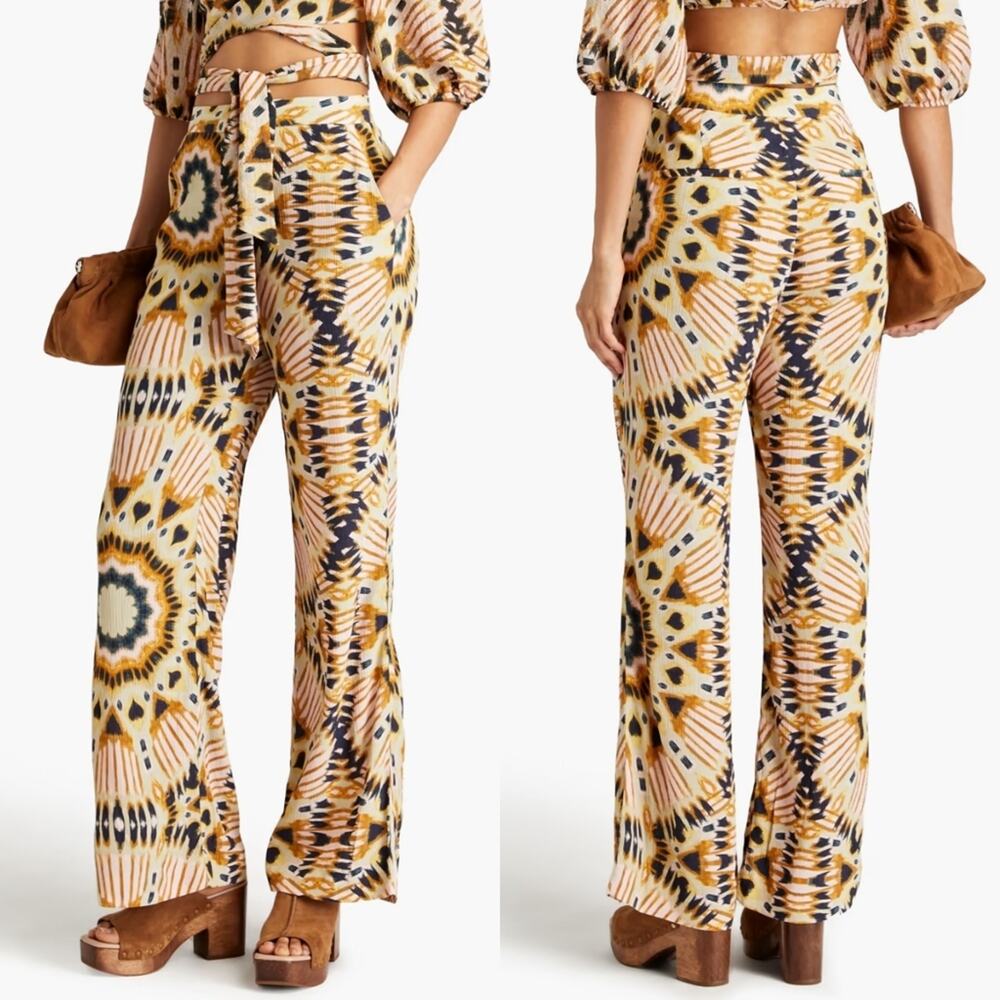 ba&sh Multicolor Tie-Dye Wide Leg Pants (Yellow, Black, Cream)